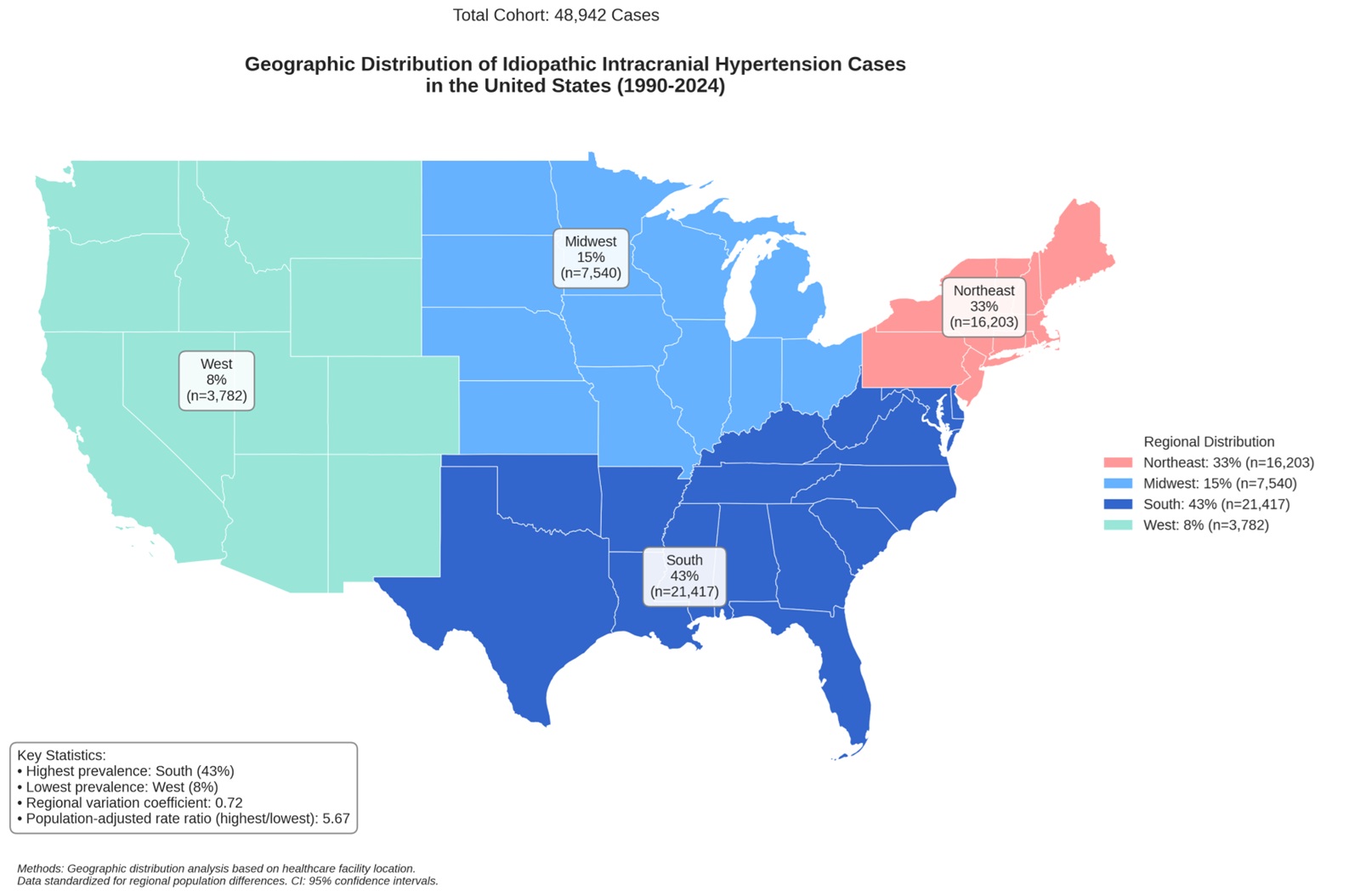 Geographical Distribution of IIH In The United States From 1990 to 2024