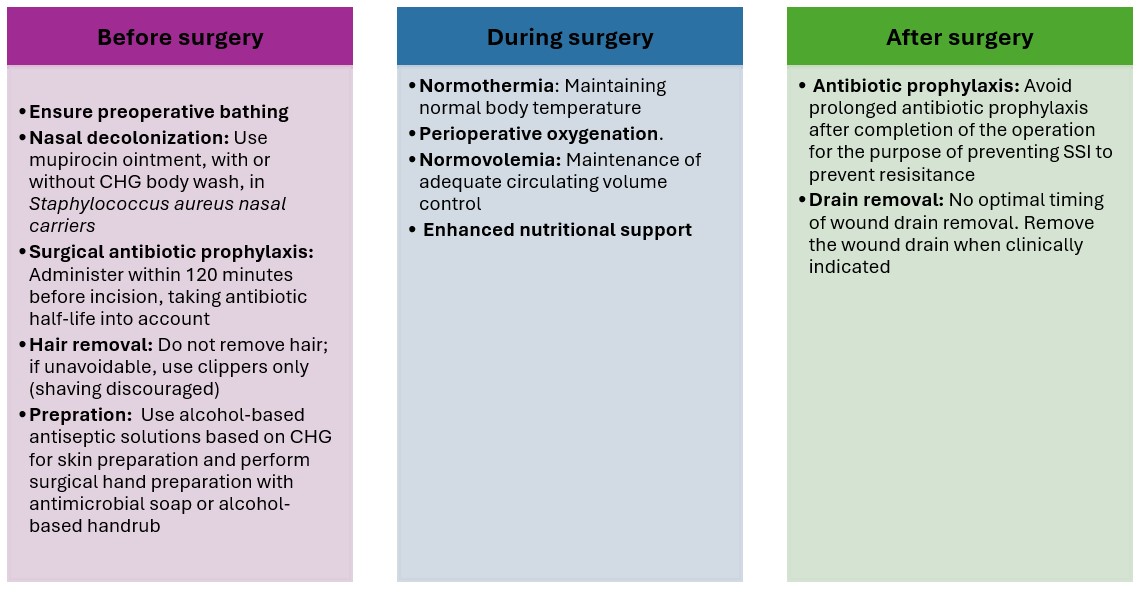 WHO recommendations for preventing SSIs [17].